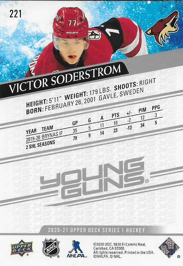 Signed Victor Soderstrom Young Guns 2020-21 UD Arizona Coyotes Rookie Card