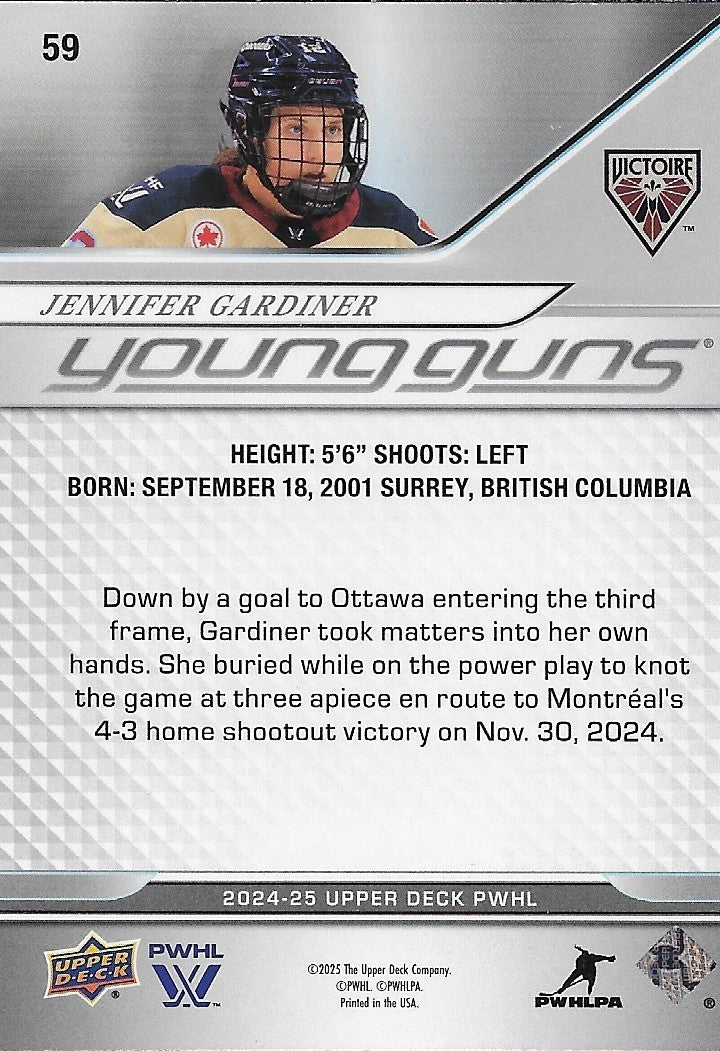 Signed Jennifer Gardiner 24-25 UD Young Guns PWHL Montreal Victoire Rookie Card