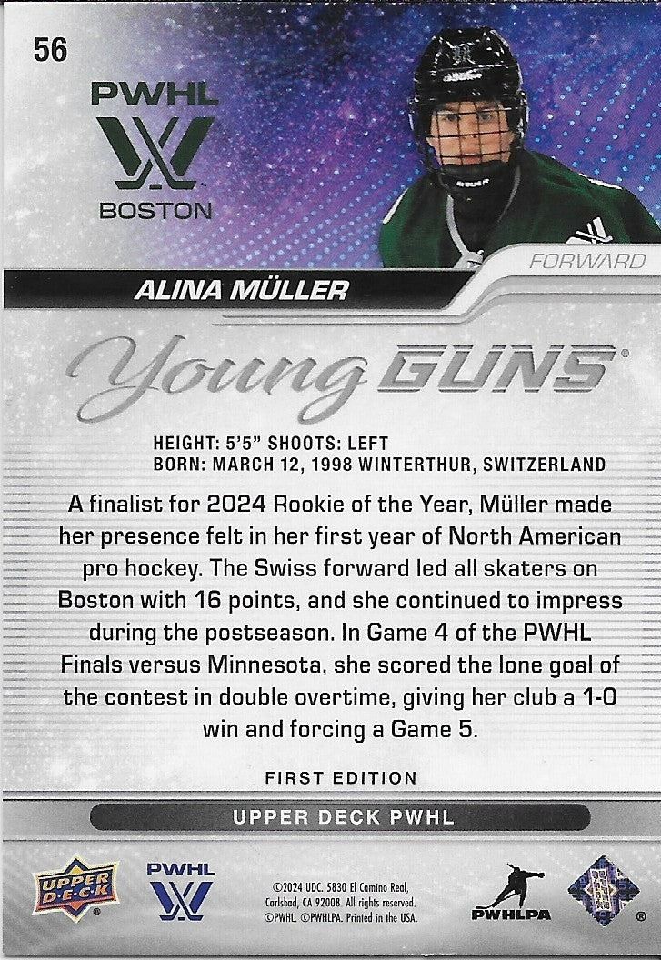 Signed Alina Muller 2024 UD Young Guns PWHL Boston Fleet Rookie Card
