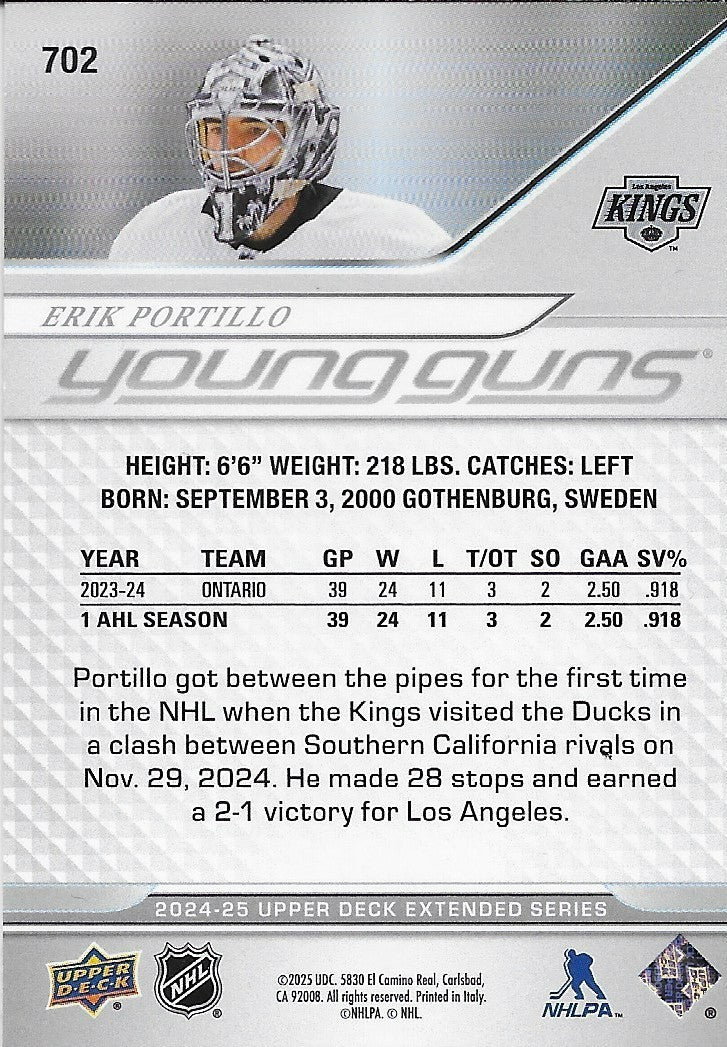 Signed Erik Portillo Young Guns 2024-25 UD Los Angeles Kings Rookie Card