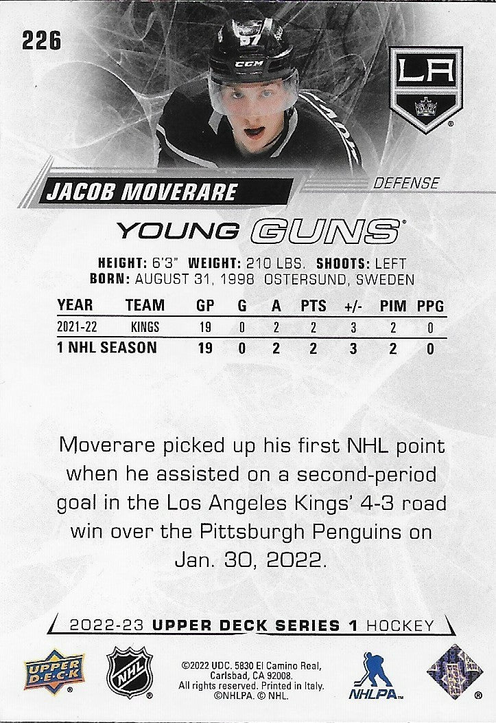 Signed Jacob Moverare Young Guns 2022-23 UD Los Angeles Kings Rookie Card