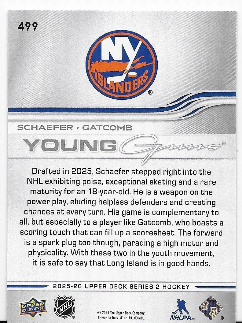 Matthew Schaefer Marc Gatcomb Young Guns Teamates Upper Deck S2 2025-26 Card 499