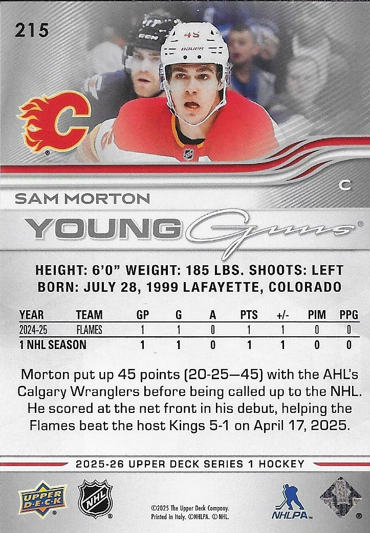 Signed Sam Morton Young Guns 2025/26 UD Calgary Flames Rookie Card Original