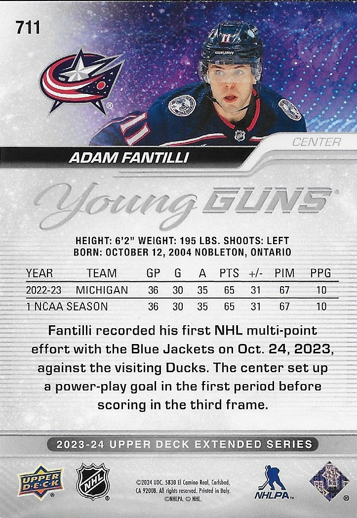 Signed Adam Fantilli Young Guns UD 2023-24 Columbus Blue Jackets Rookie Card