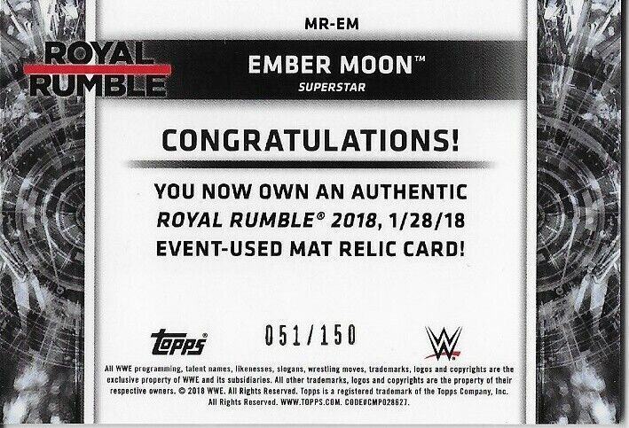 2018 Topps Royal Rumble WWE Ember Moon Mat Relic Card 051/150 MR-EM