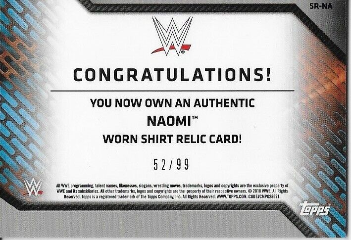 2018 Topps Womens Division WWE Naomi Shirt Relic Card 52/99 SR-NA