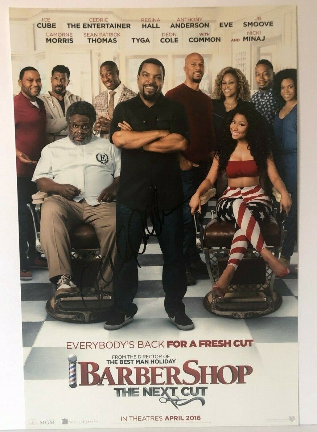 Affiche dédicacée de 12x18 photo signée par Anthony Anderson du salon de coiffure The Next Cut