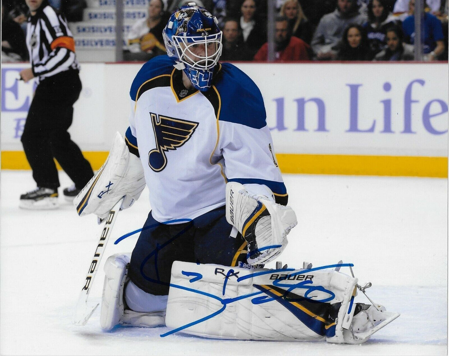 Photo autographiée de Brian Elliott des Blues de St Louis 8x10 originale
