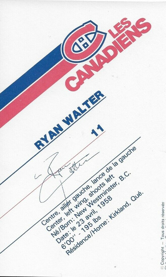 Autographed Ryan Walter Montreal Canadiens Postcard Original