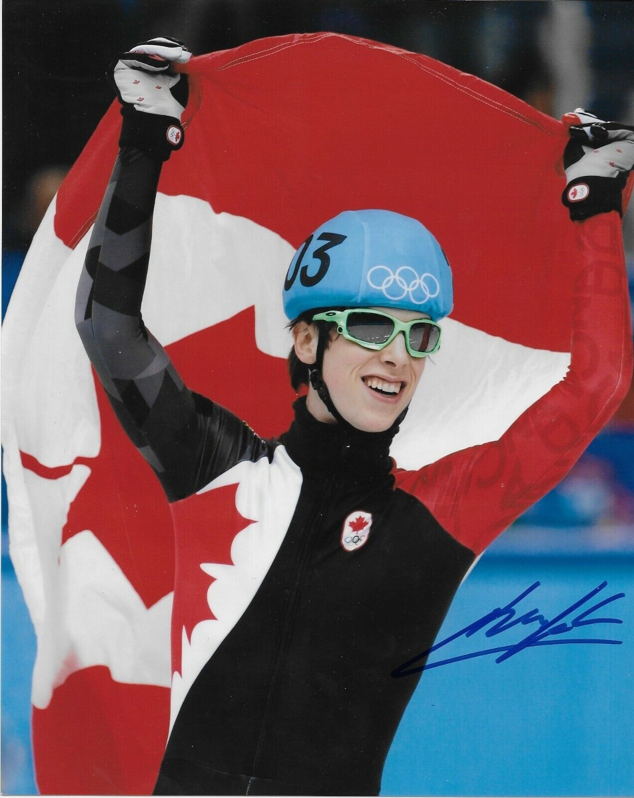 Auto. Charle Cournoyer Jeux olympiques Patinage de vitesse sur piste courte Photo 8x10 Original