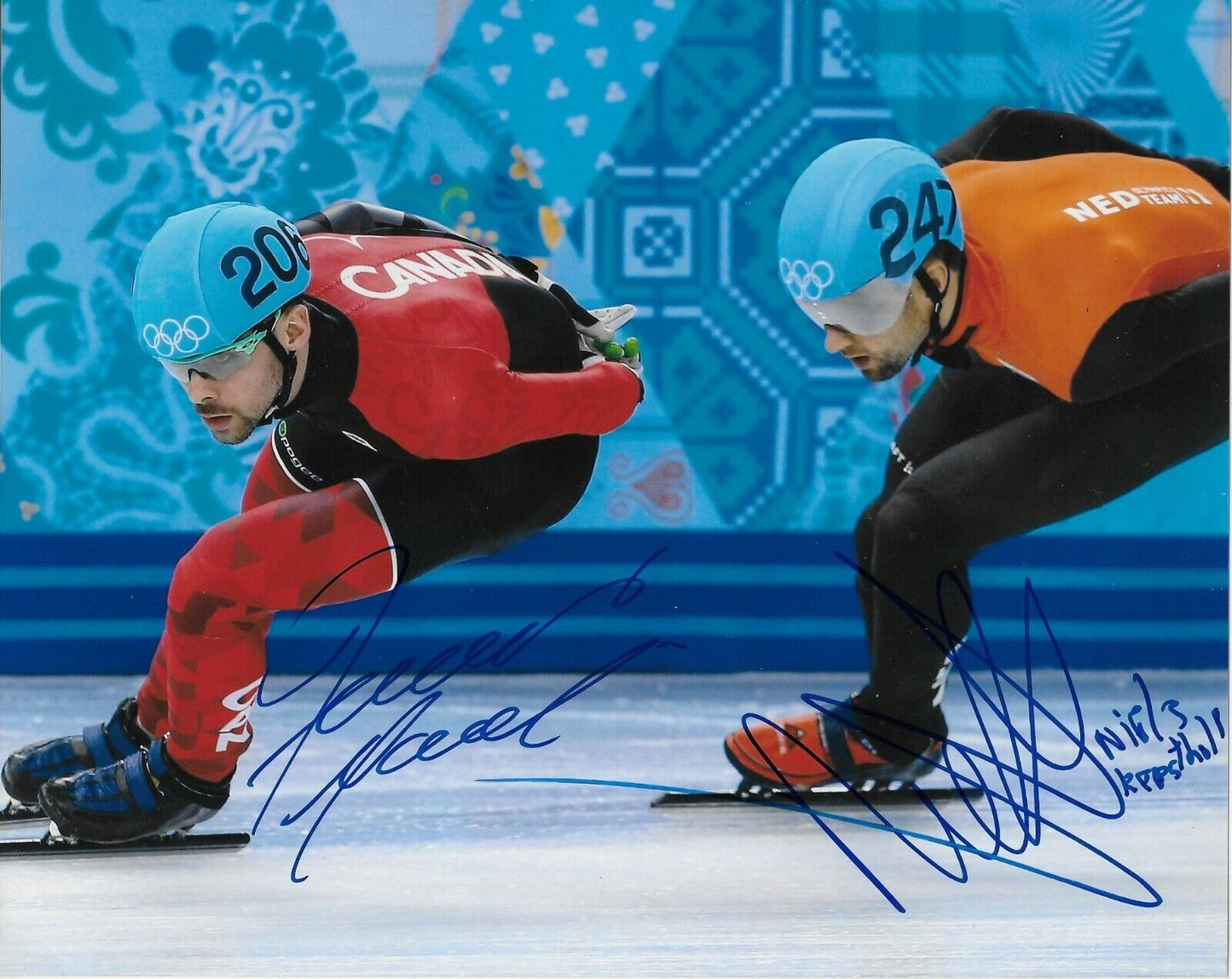 Auto. François Hamelin + Niels Kerstholt Photo 8x10 de patinage de vitesse sur courte piste