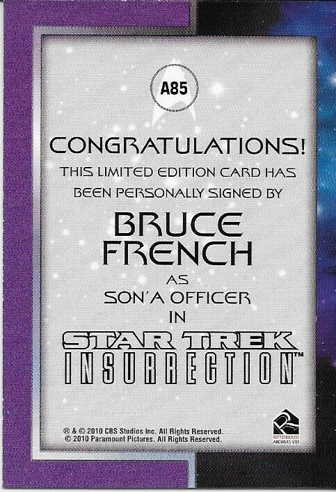 Star Trek Insurrection Films Citations Autographe Bruce French en tant que fils Un officier