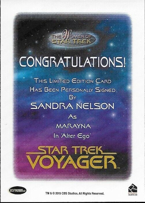 Carte autographiée de Sandra Nelson dans le rôle de Marayna tirée des femmes de Star Trek Voyager