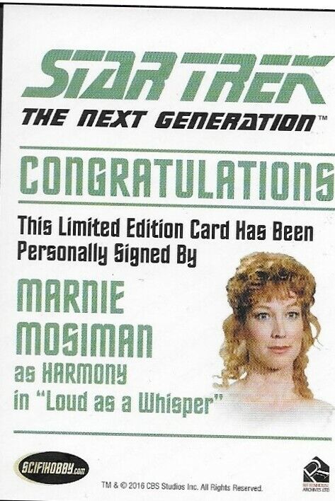 Carte autographiée de Marnie Mosiman dans le rôle d'Harmony de Star Trek la nouvelle génération