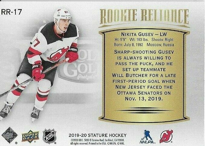 2019-20 Upper Deck Stature Nikita Gusev Rookie Reliance RR-17