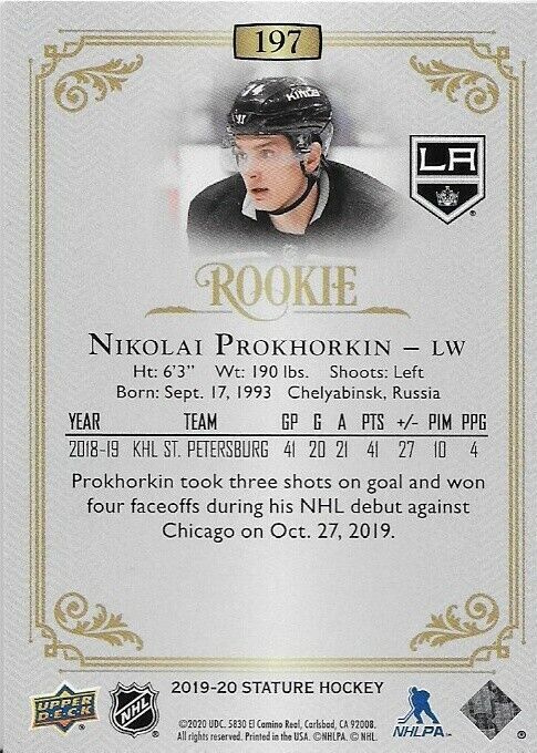 2019-20 Upper Deck Stature Nikolai Prokhorkin Rookie Green parallel 82/149