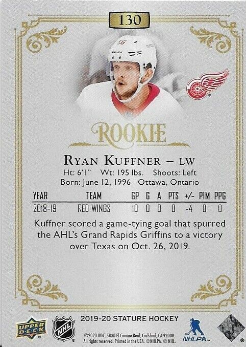 2019-20 Upper Deck Stature Ryan Kuffner Rookie card 118/399
