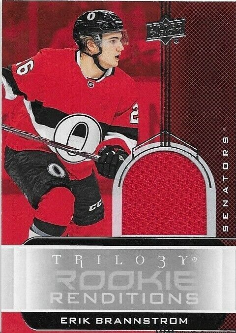 Maillot de la trilogie Upper Deck 2019-20 d'Erik Brannstrom, rendus des recrues parallèles