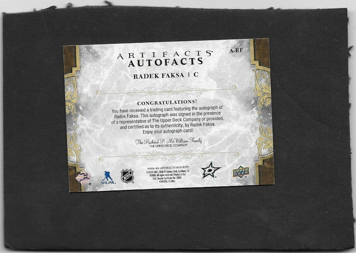 2019-20 Upper Deck Artifacts Radek Faksa Autograph Card Autofacts