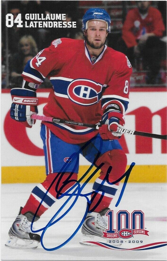 Autographed Guillaume Latendresse Montreal Canadiens Postcard 2008-09 Original