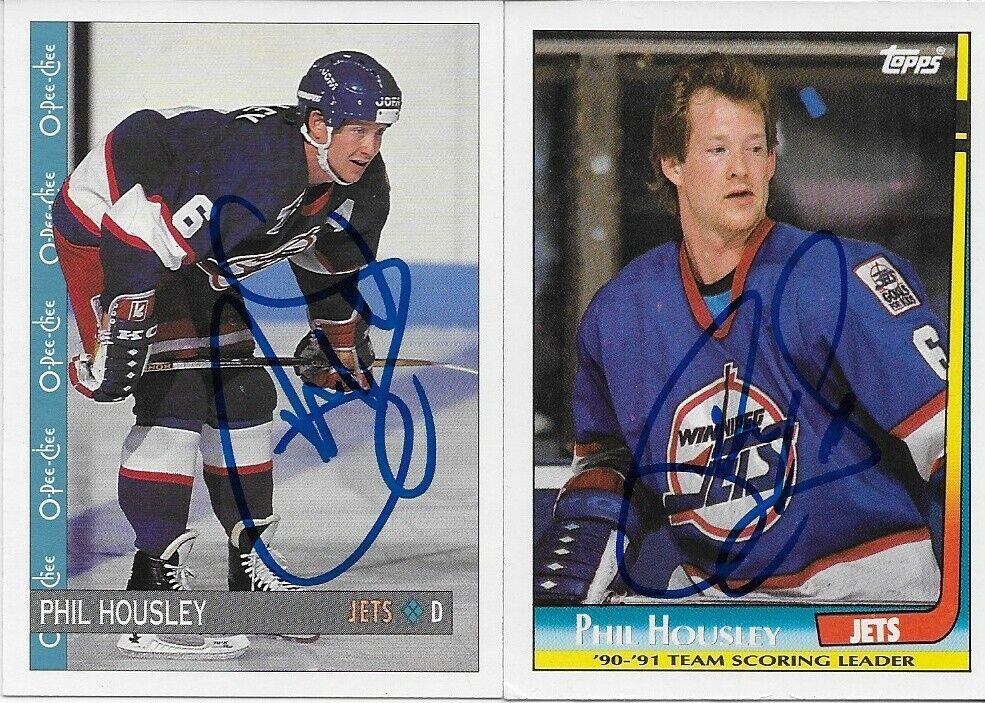 2 Autographed Winnipeg Jets Hall of Farmer Phil Housley Cards Original