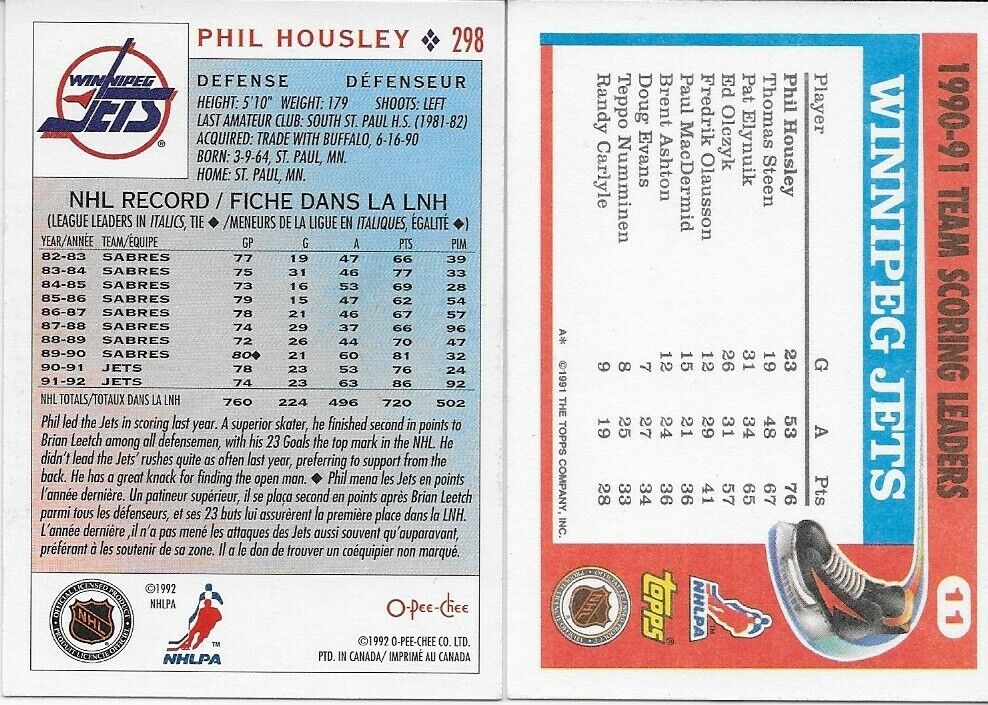 2 Autographed Winnipeg Jets Hall of Farmer Phil Housley Cards Original