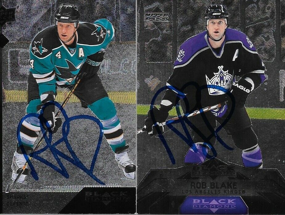 2 Autographed San Jose Sharks Hall of Farmer Rob Blake LA Kings Cards Original