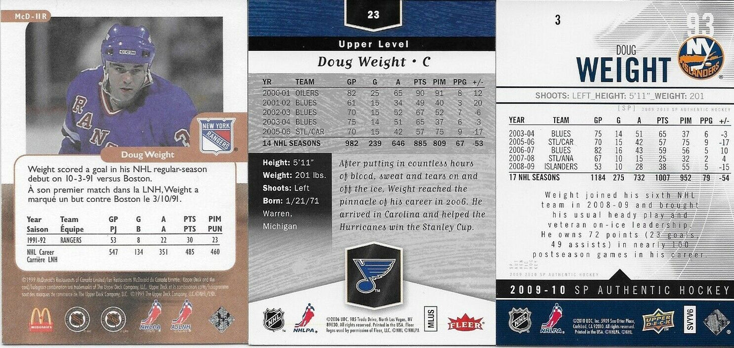 3 Autographed NY Rangers NY Islanders Hurricanes Doug Weight Cards Original