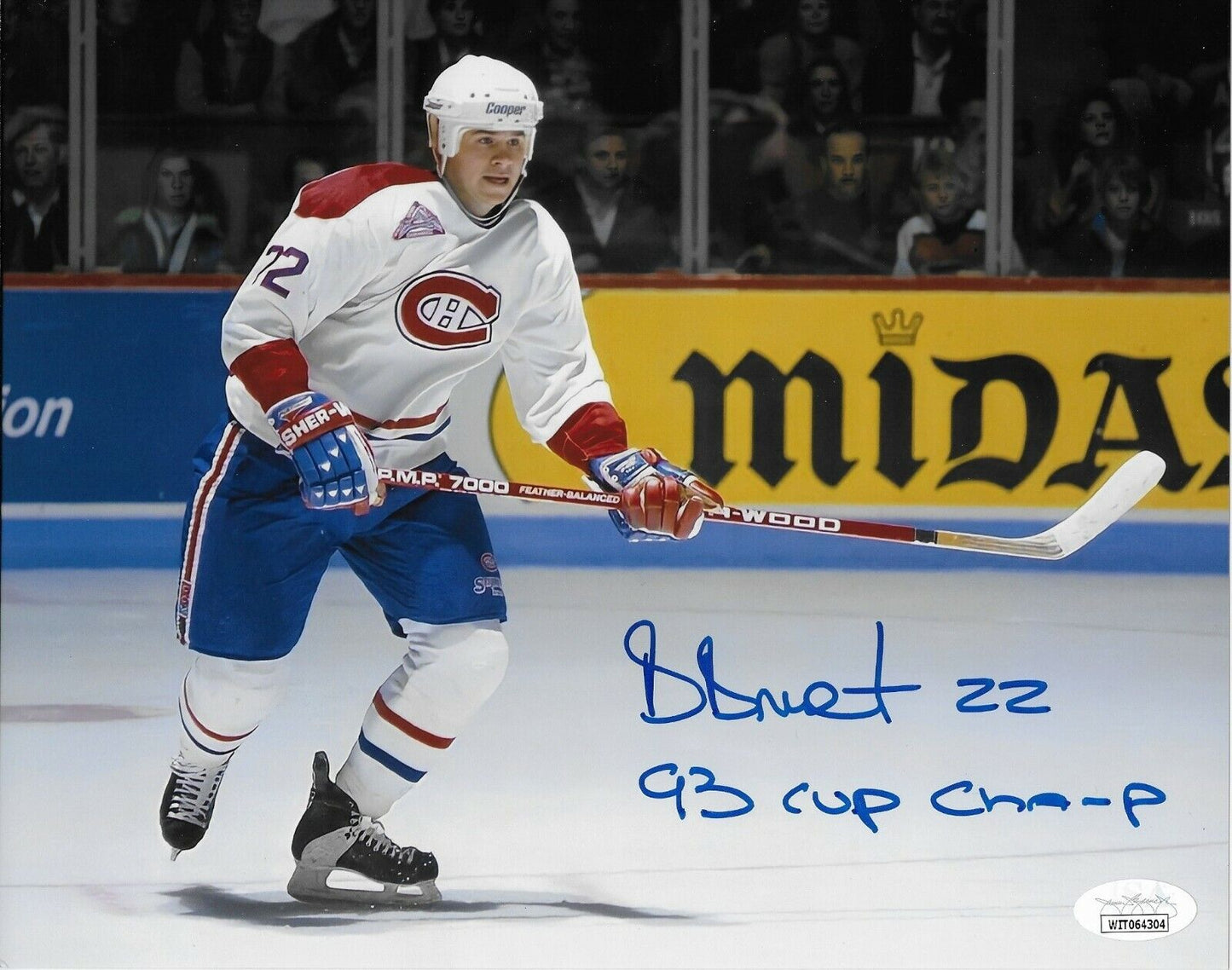 Auto. Montreal Canadiens Benoit Brunet 8x10 #3 w Inscription 93 Cup Champ w JSA