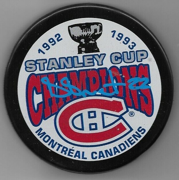 Auto. Montreal Canadiens Benoit Brunet 92-93 Stanley Cup Champions Puck with JSA