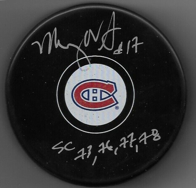 Auto. Montreal Canadiens Murray Wilson Puck with Inscription 4SC 73-76-77-78