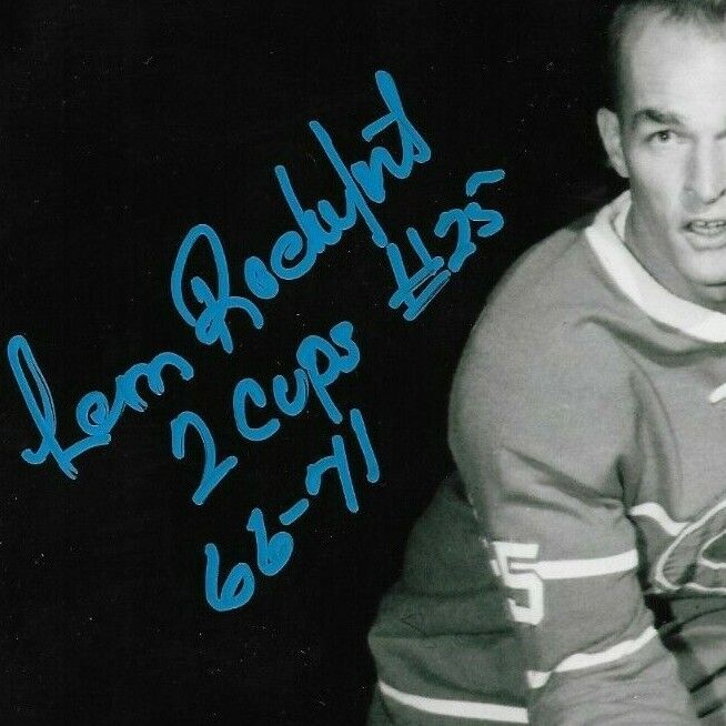 Autographed Montreal Canadiens Leon Rochefort 8x10 Ph. #3 Inscribed 2 Cups 66 67