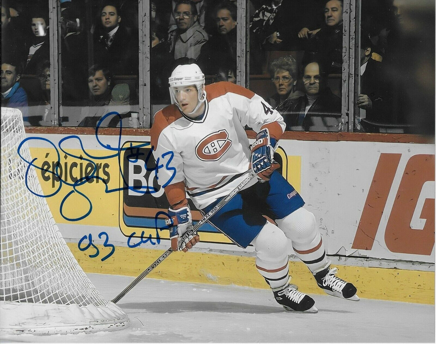 Auto. Montreal Canadiens Patrice Brisebois 8x10 Photo #2 w Inscription 93 Cup