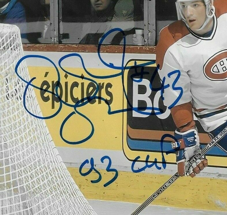 Auto. Montreal Canadiens Patrice Brisebois 8x10 Photo #2 w Inscription 93 Cup