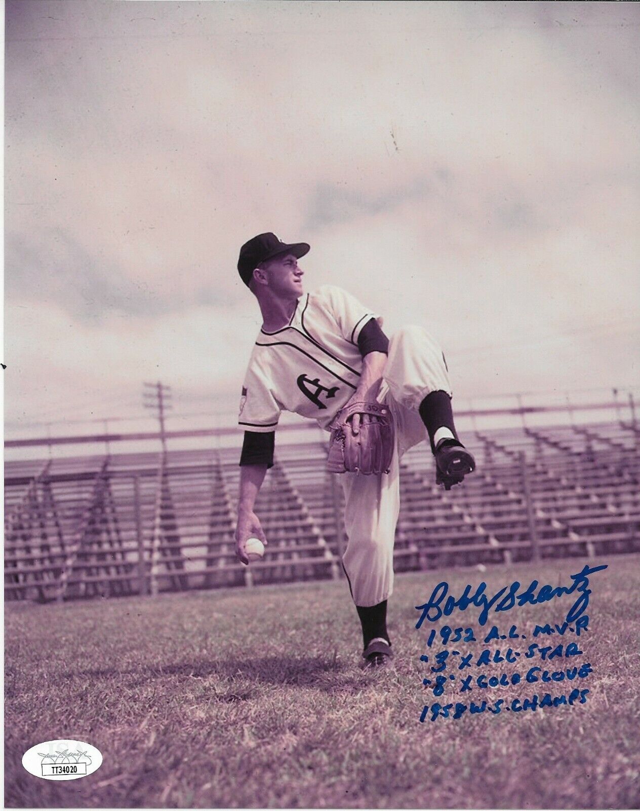 Auto. Kansas City Athletics Bobby Shantz 8x10 Photo #2 w JSA and 4 Inscriptions