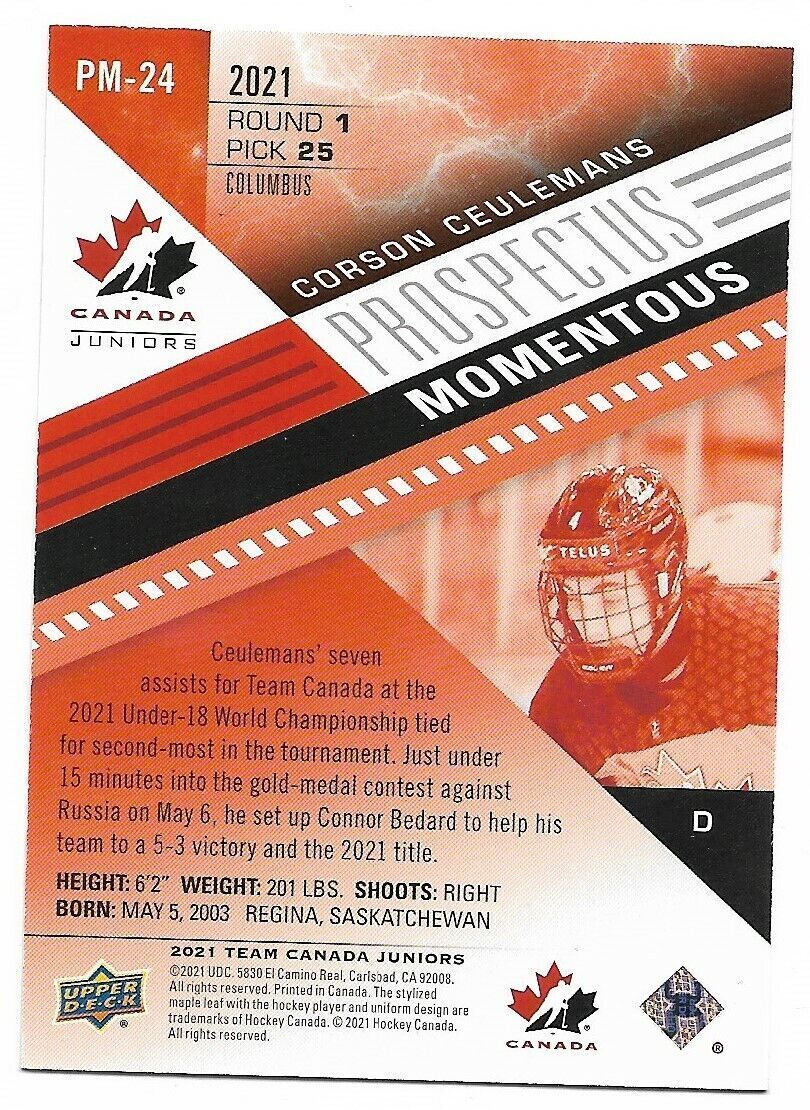 2021 Team Canada Corson Ceulmans Prospectus Momentous Electric red /275