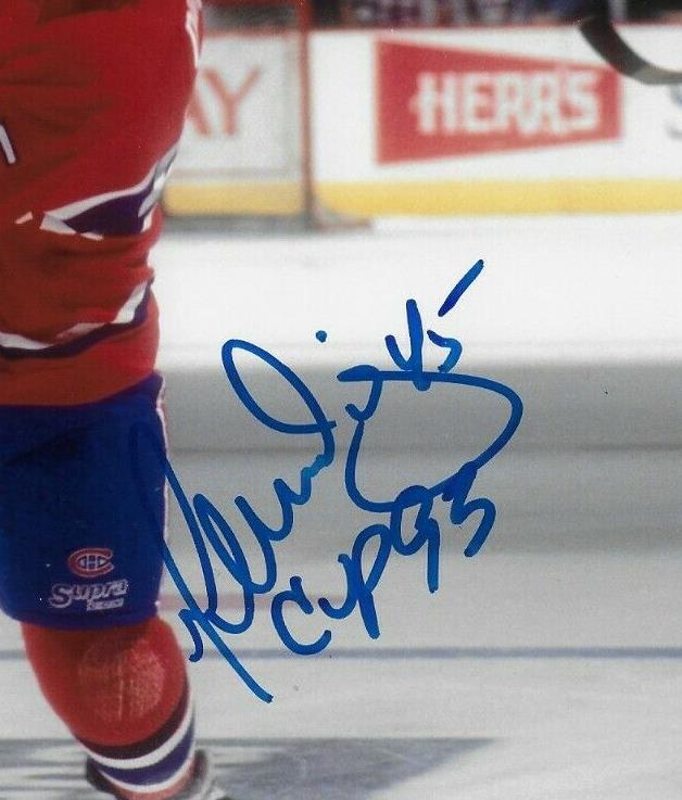Autographed Montreal Canadiens Gilbert Dionne 8x10 Photo with Inscription 93 Cup