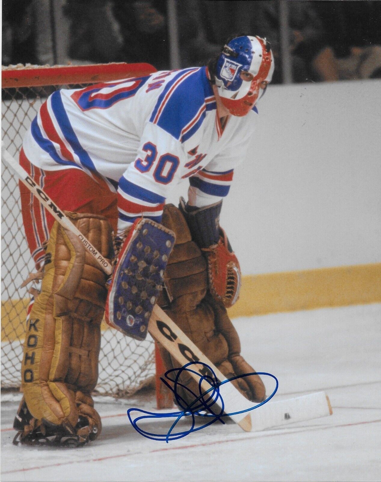 Photo 8x10 autographiée du gardien de but des Rangers de New York John Davidson #2 Original