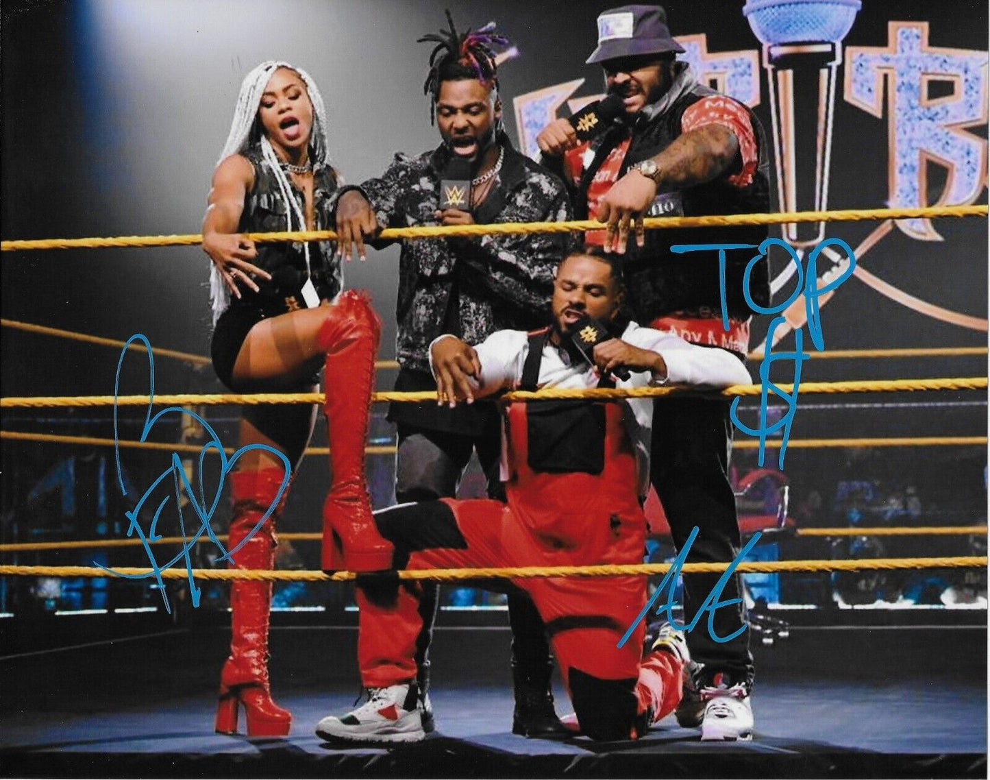 Auto. Wrestling Hit Row Ashante Adonis Top Dolla B-Fab Signed WWE 8x10 Photo #2