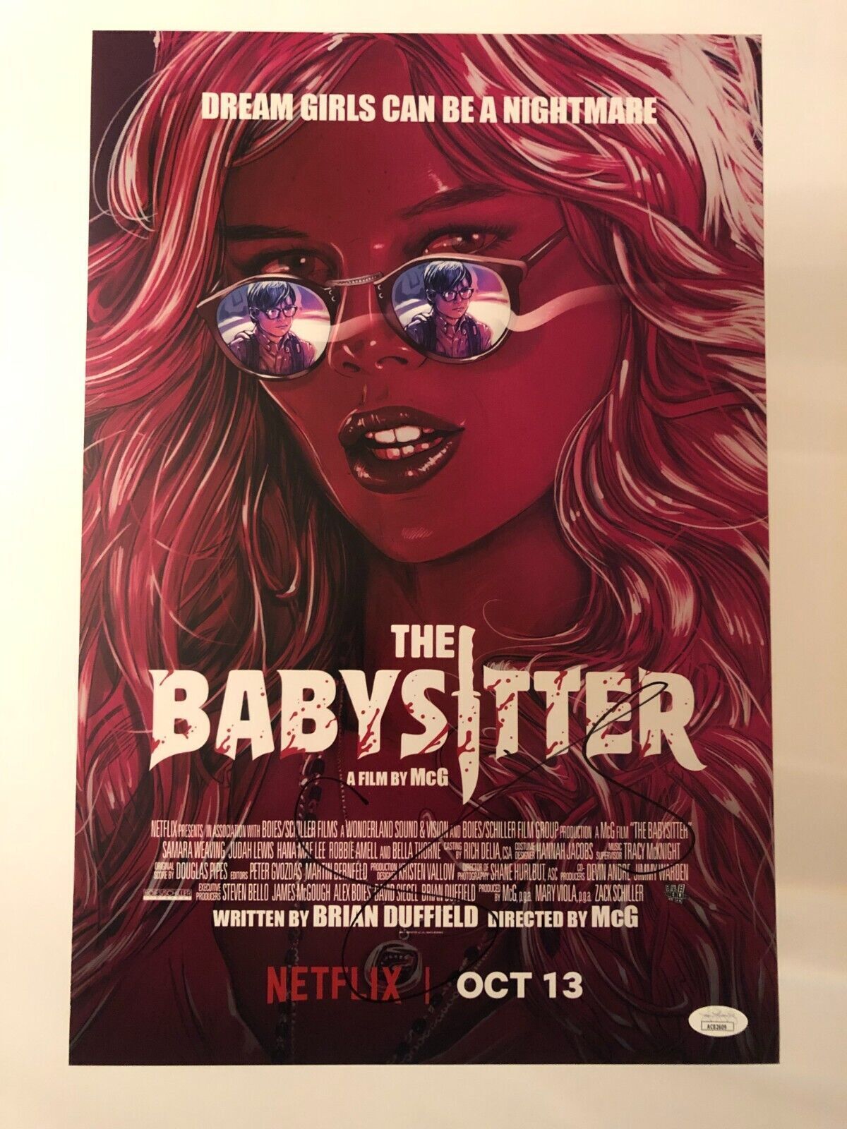 Autographed The Babysitter 12x18 photo signed by Samara Weaving JSA cert