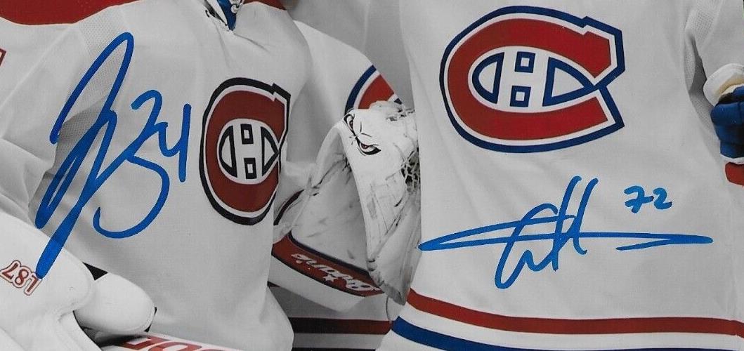 Photo 8x10 signée Arber Xhekaj par Jake Allen des Canadiens de Montréal, dédicace privée