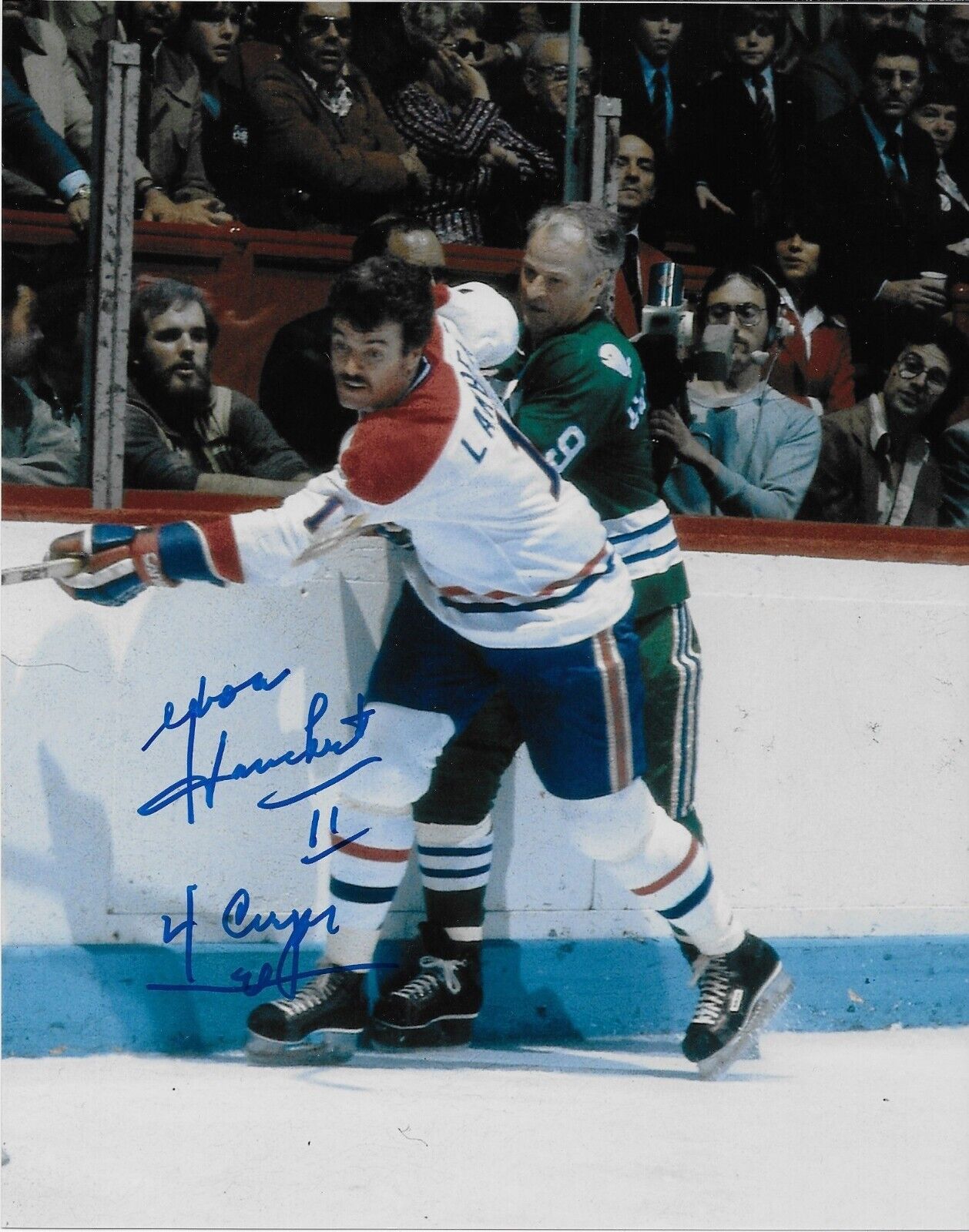 Auto. Montreal Canadiens Yvon Lambert 8x10 Photo #3 with Inscription 4 Cups