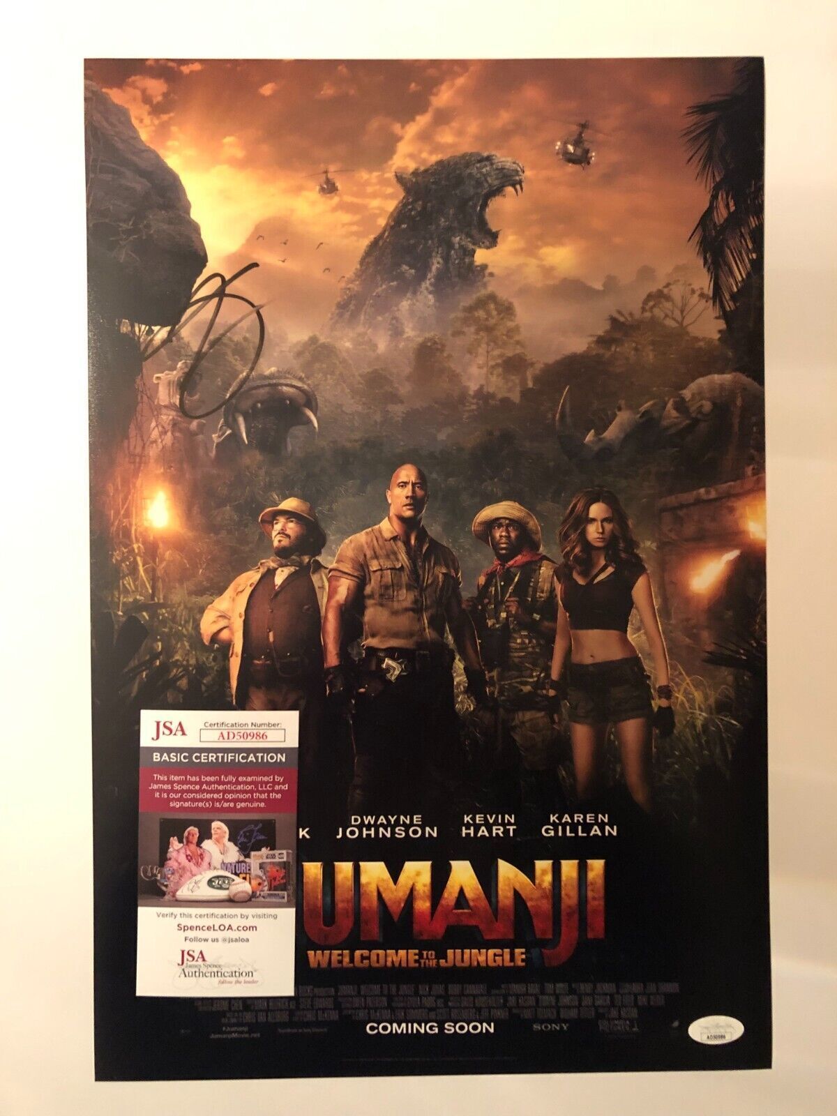 Autographed Jumanji 12x18 photo signed by Kevin Hart JSA cert