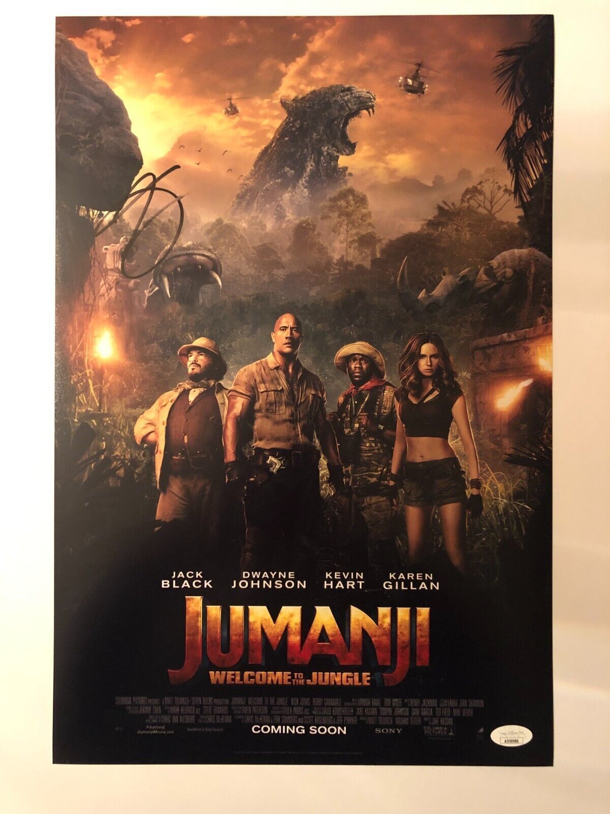 Autographed Jumanji 12x18 photo signed by Kevin Hart JSA cert