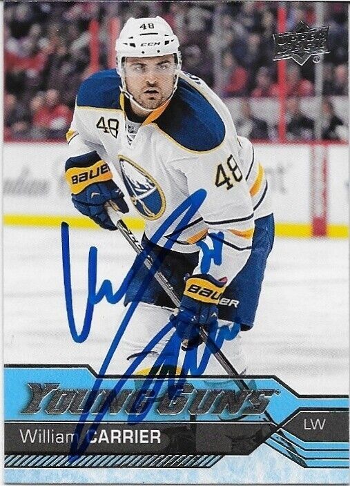 Autographed 2016-17 UD Buffalo Sabres Young Guns Willian Carrier Rookie Card