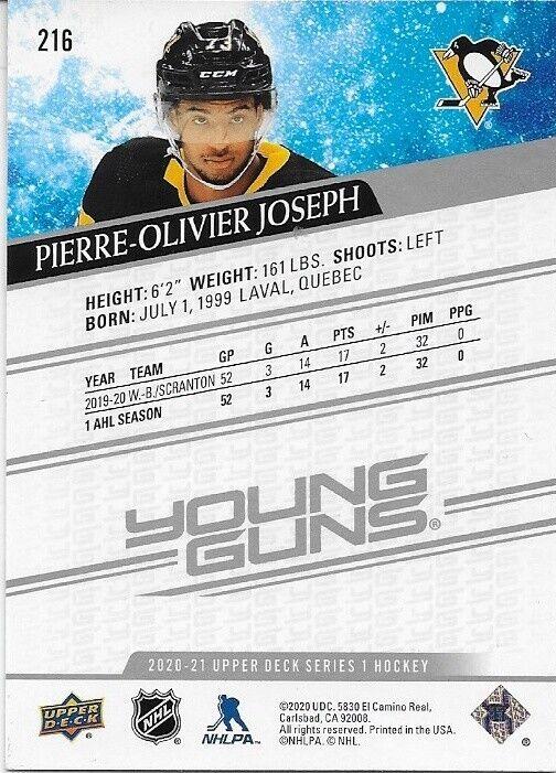 Auto. 20-21 UD Pittsburgh Penguins Young Guns Pierre Olivier Joseph Rookie Card