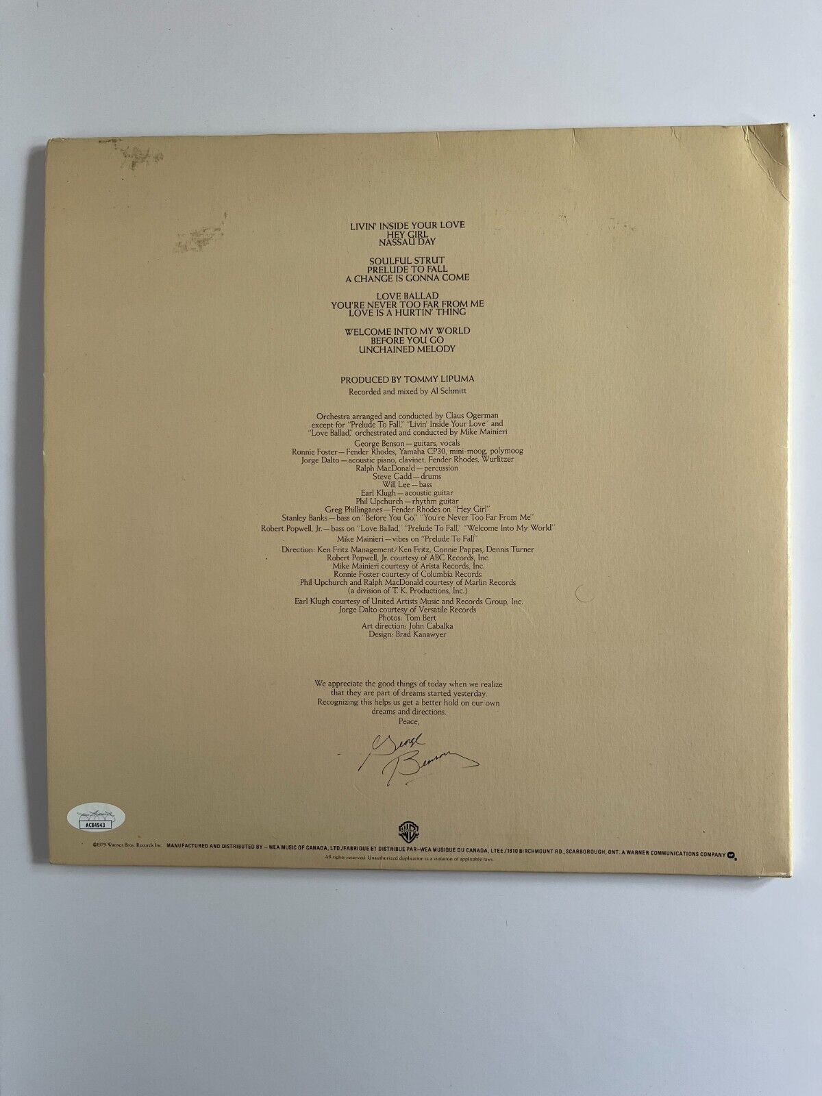 Autographed Living inside Your Love signed by George Benson Vinyl LP JSA