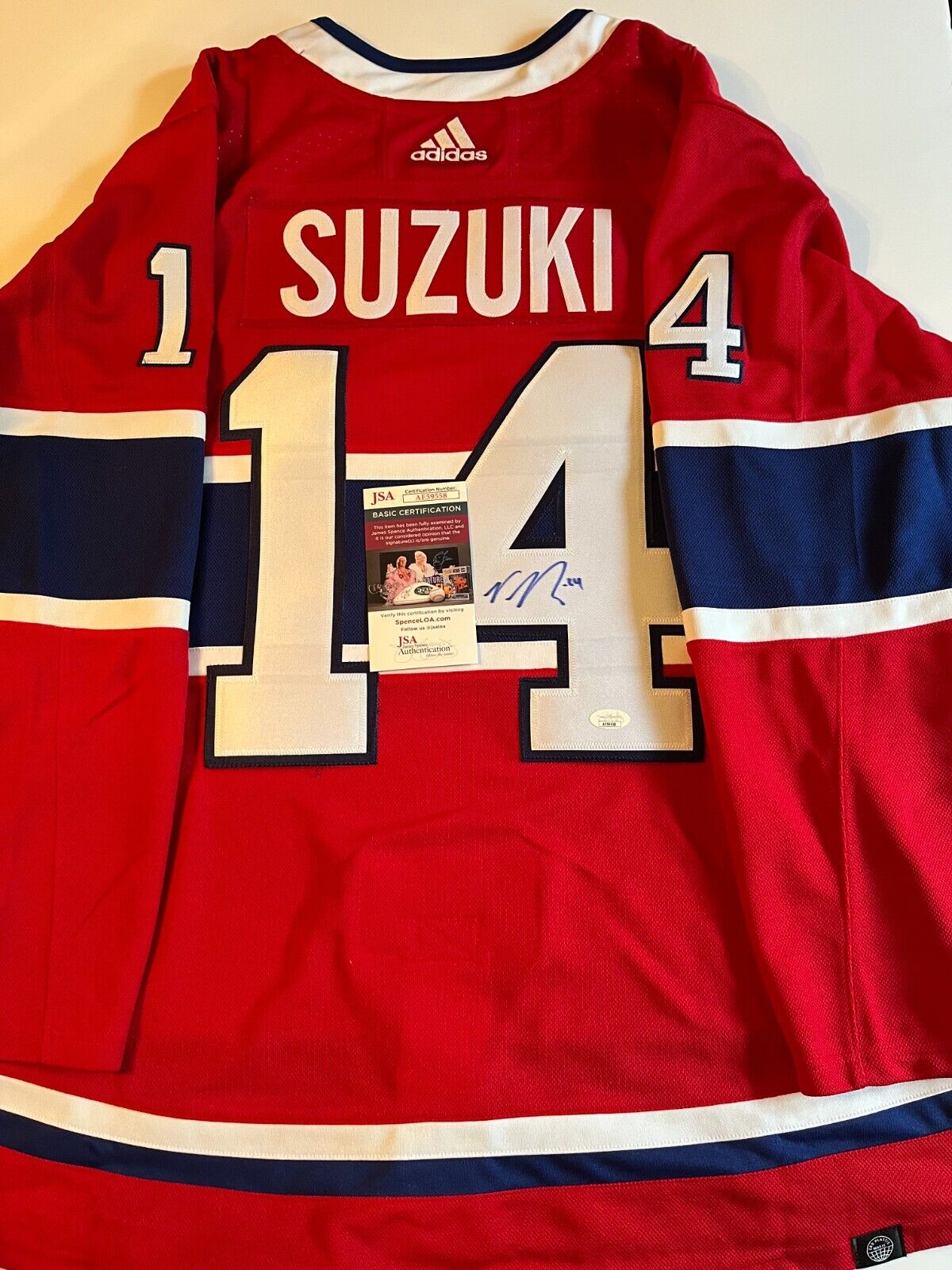 Maillot authentique dédicacé par Nick Suzuki des Canadiens de Montréal d'Adidas avec JSA 2