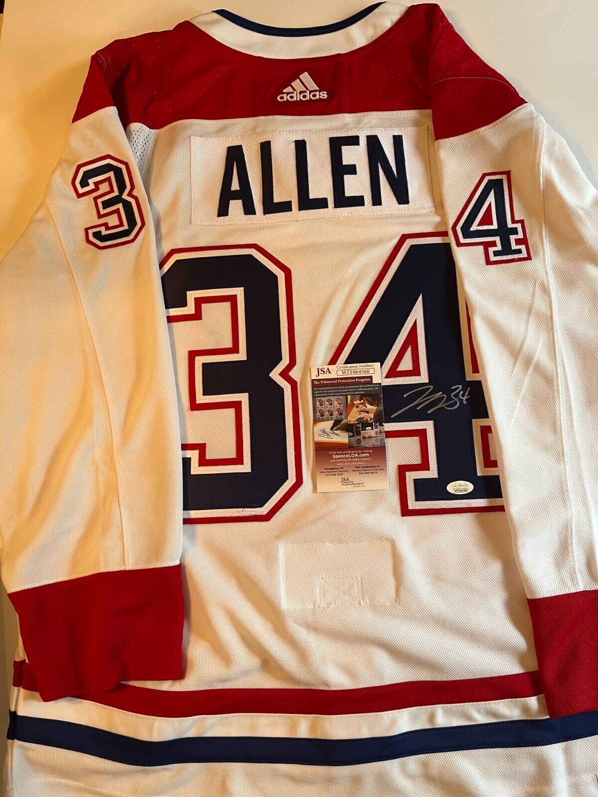 Maillot authentique autographié par Adidas des Canadiens de Montréal Jake Allen avec JSA 2