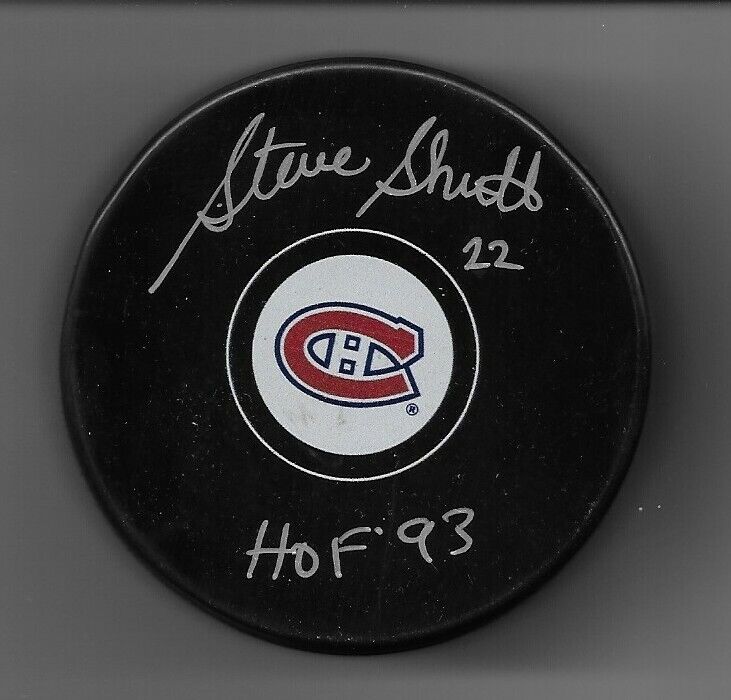 Auto. Montreal Canadiens Hall of Famer Steve Shutt Puck Inscribed H of F 93